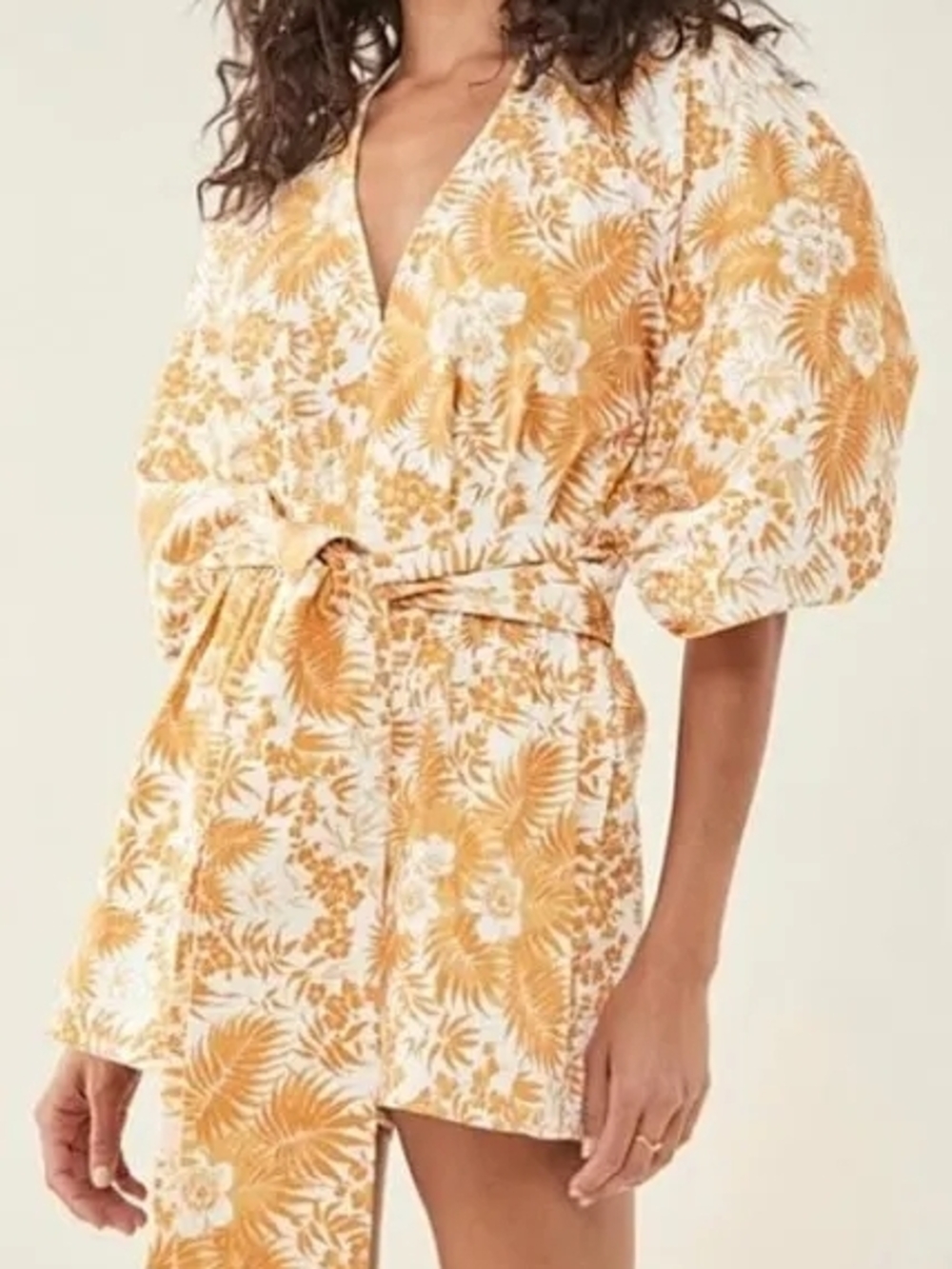 AMUR Cream and Mustard Floral Wrap Romper